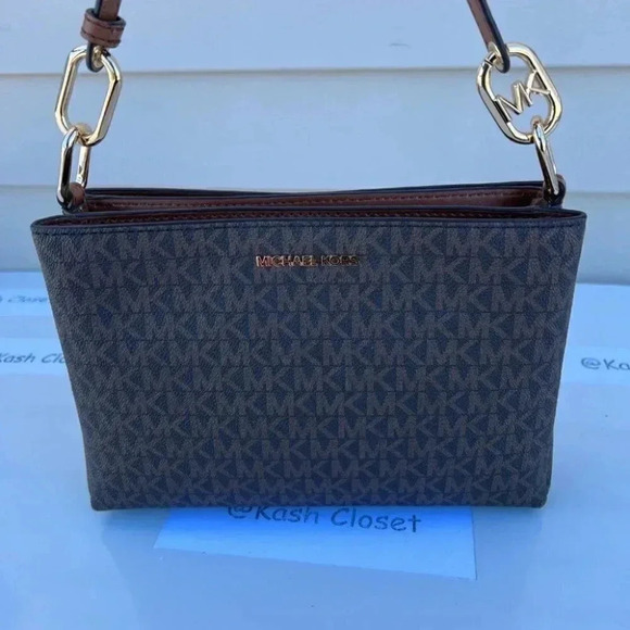 Michael Kors Trisha Medium Logo Crossbody Bag- Brown - Picture 1 of 9